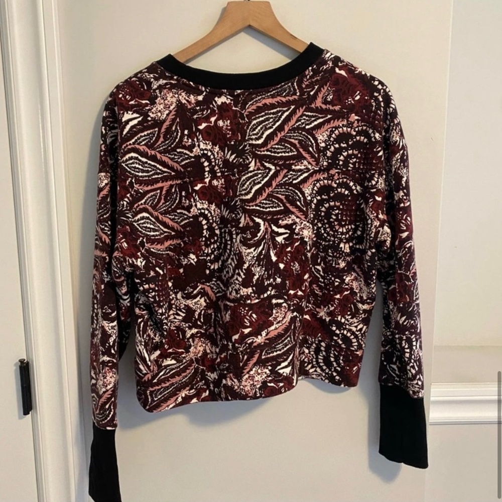 Joie Burgundy Black Printed Cotton Floral Sweatshirt Medium